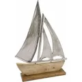 Produktbild: Alu Schiff Mit Standfuß Aus Mangoholz - Groß / 40 Cm - Maritimer Aufsteller Segelboot Aus Metall Und Holz - Küsten Deko Tisch Figur