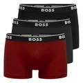 Produktbild: BOSS 3er Pack Herren Trunks Power Boxer Boxershorts Unterhosen Cotton Stretch, Farbe:Mehrfarbig, Wäschegröße:M, Artikel:-966 Black/anthrazit/Dark red