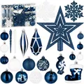 Produktbild: BRUBAKER 128 Stück Premium Christbaumschmuck - XXL Weihnachtskugel Set mit Glitzer Kugeln, Eiszapfen, Diamant Anhänger, Bonbon, Nikolaus Stiefel und Baumspitze Stern - Baumschmuck - Blau