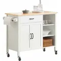 Produktbild: FKW103-WN Design Küchenwagen mit Arbeitsplatte Kücheninsel Küchenschrank Rollwagen Sideboard auf Rollen Küchentrolley Weiß-Natur bht ca.: 108x89x48cm