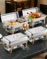 Produktbild: VEVOR Chafing Dish Set Speisenwärmer Edelstahl mit 2 Pfannen in voller Größe (7,5 L) & 4 halbgroßen Pfannen (4 L), rechteckiger Catering-Wärmespender mit Deckel & Wasserpfannenständer, Gold