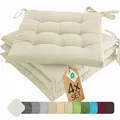 Produktbild: etérea 4er Set Sitzkissen Outdoor 40x40 mit Bändern - Stuhlkissen Creme für Gartenstuhl & Innenbereich - waschbare Sitzauflagen Gartenmöbel - 4 Stück Kissen 40x40 cm - Creme