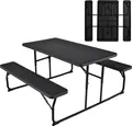 Produktbild: COSTWAY Klappbarer Picknicktisch mit Bänken, 136 cm Campingtisch-Set für draußen, Bierzeltgarnitur Biertischgarnitur für Terrasse, Garten (Schwarz)
