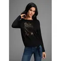 Produktbild: Longsleeve LAURA SCOTT, Damen, Gr. 32/34, schwarz, Jersey, Obermaterial: 95% Viskose, 5% Elasthan, bedruckt, unifarben, figurumspielend hüftbedeckend, Rundhals, Shirts, mit grafischem Folien-Druck - NEUE KOLLEKTION