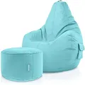 Produktbild: Green Bean 2er Set Sitzsack + Hocker - fertig befüllt - robust waschbar schmutzabweisend - Kinder & Erwachsene Bean Bag Bodenkissen Lounge Sitzhocker Relax-Sessel Gamer Gamingstuhl Pouf - Aquamarin