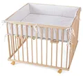 Produktbild: WALDIN Baby Laufgitter/Laufstall ca. 100 x 100 cm, BUCHE MASSIV, höhen-verstellbar, 2 Modelle wählbar, natur unbehandelt, Stoff weiß/Punkte grau