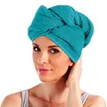 Produktbild: Erwin Müller Turban, Haarturban mit Knopf Petrol Größe 28x70 cm - auch als Kinderturban geeignet 100% Baumwolle, saugstark, Stabiler Halt - (weitere Farben)