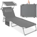 Produktbild: tectake® Sonnenliege, klappbar, 4-fach verstellbare Rückenlehne mit Kopfpolster, 190 x 68 x 111 cm, mit Seitentasche