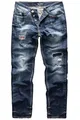 Produktbild: REPUBLIX Herren Jeans Regular Straight Fit Denim Hose Destroyed Dunkelblau (Patches) W36/L32