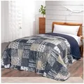 Produktbild: Delindo Lifestyle Bettüberwurf Tagesdecke Mellow, patchwork blau, wattiert, Bettüberwurf für Einzel- und Doppelbetten blau 240 cm x 220 cm