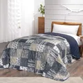 Produktbild: Delindo Lifestyle Tagesdecke Patchworkdecke Mellow Blue im Vintage Design, Doppelbett Bettüberwurf im Patchwork Stil, 220x240 cm