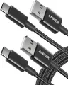 Produktbild: Anker 2 Stück 1,8 m Nylon Type C Ladekabel Schwarz für Samsung Galaxy Huawei LG