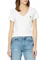 Produktbild: Calvin Klein Jeans Damen T-Shirt Kurzarm Ck Embroidery V-Ausschnitt, Weiß (Bright White), XL