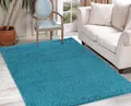 Produktbild: Moderner Shaggy Teppich Hoher Flor Soft Touch Serdim Rugs Uni Blaugrün 60x110cm