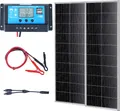 Produktbild: VEVOR 200W Solarpanel 2er-Set 12V monokristallinen Solarmodul plus Laderegler 16,66A Solaranlage Umwandlungsrate von 23 % Kompatibel mit AGM-, GEL-, FLD-, LI-Batterien Ideal für Wohnmobile Yachten Zuh