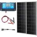 Produktbild: VEVOR 200W Solarpanel 2er-Set 12V monokristallinen Solarmodul plus Laderegler 16,66A Solaranlage Umwandlungsrate von 23 % Kompatibel mit AGM-, GEL-...