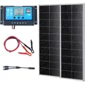 Produktbild: Vevor 200w Solarpanel 2er-set 12v Monokristallinen Solarmodul Plus Laderegler 16,66a Solaranlage Umwandlungsrate Von 23 % Kompatibel Mit Agm-, Gel-, Fld-, Li-batterien Ideal Für Wohnmobile Yachten Zuh