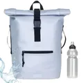 Produktbild: Elephant Rucksack Herren Plane Time Bag Kurierrucksack Roll-Top Fahrradrucksack Sport Fitness Damen 23 Liter A4 12821 + Flasche (Silver Titan Metallic 13074)