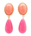 Produktbild: Leichte sehr große Ohrstecker Ohrringe vergoldet Stein korall-rot Anhänger pink tropfen-förmig Designer JUSTWIN Geburtstag Fest Party edel