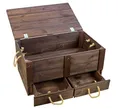 Produktbild: Kistenkolli Altes Land rustikale Holztruhe Aufbewahrungskistekiste mit Deckel und 2 Schubladen in weiss geflammt oder palisander aus Holz Maße ca 85 x 40 x 40cm L x T x H (Palisander)