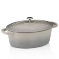 Produktbild: kela Bräter Gusseisen oval 4 Liter, Dutch Oven CALIDO, Induktion Gussbräter mit Deckel, Gusseisen Topf Brot backen, emailliert, hellgrau