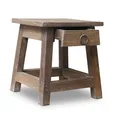 Produktbild: LS-LebenStil Vintage Holz Nachttisch Dehli - Teakholz - mit Schublade - Massiv - Rustikal Braun - 30x25cm Schemel Bänkchen Fußhocker Tritthocker Beistellhocker für Wohnzimmer, Schlafzimmer, Büro