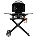 Produktbild: BBQ-Toro Tragbarer Tisch Gasgrill 2 Brenner mit Grilltisch | kompakter Tischgasgrill Tischgrill mit Piezo-Zündung für Balkon inklusive faltbarem Rollwagen für Grill | Gasgrill Camping und Outdoor
