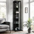 Produktbild: K-Möbel Glasvitrine Stehend (176x37x33cm) - Made in Germany - Vitrinenschrank Schwarz mit 4 höhenverstellbaren Glasböden & LED - Vitrine Glas stehend - Glasschrank - Display Cabinet