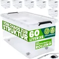 Produktbild: Aufbewahrungsbox Transparent Stapelbox Ordnungsbox 30l 60l Deckel Aufklappbar Stapelbar Rollen Bpa Frei Lebensmittelecht Box 6x 60l - Deuba