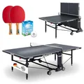 Produktbild: GEWO Profi AWR Tischtennisplatte Outdoor - Made in Germany - Wetterfest & klappbar - Melaminharz - ITTF Turniergröße - Mit Netz, Schläger & Bällen - Tischtennistisch Outdoor - Grau