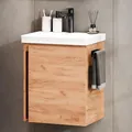 Produktbild: Planetmöbel Waschtisch mit Unterschrank 50 cm, Waschbeckenunterschrank hängend, Soft-Close, Badmöbel Set mit Waschbecken, Gold Eiche