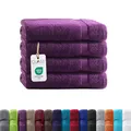 Produktbild: Class Home Collection Frottee Duschtücher 70x140 cm – 4er Set Duschtuch – Besonders weiche & saugfähige Duschtücher aus 100% Baumwolle mit Aufhänger – Aubergine