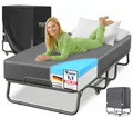 Produktbild: KESSER® Klappbett 200x90cm Gästebett inkl. Matratze aus Memory-Schaum & Rollen | faltbares Reisebett mit Metallrahmen für Erwachsene belastbar bis 250kg | Metallbett mit Schaumstoffmatratze & Cover