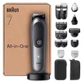 Produktbild: Braun All-in-One Series 7, 18-in-1 Multigroom, Barttrimmer, Nasenhaartrimmer, Haarschneidemaschine für Gesicht, Kopf und Körper, 120 Min Akku, 14 Längen (0.1–21 mm), Wasserdicht, AIO7585, Grau