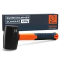 Produktbild: Gummihammer Schwarz 450g - Hartgummihammer mit Fiberglasstiel | ⌀=55mm - Schw...