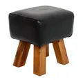 Produktbild: LebensWohnArt Sitzhocker Leder Hocker MAXI Schwarz 40cm Teakholz Turnbock