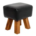 Produktbild: Leder Hocker MAXI-S Schwarz ca.40cm Teak Echtleder Lederbank Sitzbank Turnbock