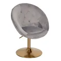 Produktbild: Wohnling Polsterstuhl Loungesessel Drehstuhl Clubsessel Samt Grau Cocktailsessel Barsessel (Samt Grau / Gold Design Drehstuhl mit Rückenlehne), Clubsessel Lounge, Relaxsessel Loungesessel