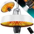 Produktbild: KESSER® Deckenheizstrahler Heizpilz Infrarot-Heizstrahler 2500W Terrassenstrahler mit Fernbedienung Quarzstrahler | LED Licht | Decke | Infrarotstrahler | mit Kette + Karabinerhaken Carbon-Heizelement