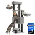 Produktbild: Feandrea Kratzbaum, mit warmen Decken, für große Katze, Katzenbaum, 2 Katzenbürsten, 11,1 cm d Dicke Stämme, große Plattformen, Höhle, 50 x 50 x 160 cm, Taubengrau-schwarz PCT003W01