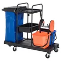 Produktbild: HOMCOM Putzwagen Reinigungswagen Wischwagen Systemwagen mit 4 leichtgängigen Rollen Schwarz+Blau+Orange 111 × 63,3 × 103 cm