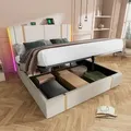 Produktbild: MODFU Polsterbett 180×200 Jugendbett, Doppelbett Stauraumbett mit USB Type C Ladefunktion APP-Control LED,Lattenrost aus Holz,Mit Matratze,Beige - Beige