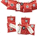 Produktbild: Frau WunderVoll® DIY ADVENTSKALENDER BESCHERUNG zum Befüllen, rot Stern, Ziffern grau, Papiertueten flach 13x16,5cm / Weihnachten, Papiertüten, Kinder, Zahlen, Geschenkbeutel, Aufkleber