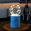 Produktbild: LED Solar Tischlampe GLOW blau Kugelleuchte mit Drahtlichterkette für Terrasse