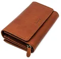 Produktbild: Benthill Damen Portemonnaie XXL mit RFID-Schutz | Echt-Leder Damen Geldbörse Gross | Große Vintage Damenbörse mit vielen Fächern XXL, Farbe:Braun
