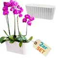 Produktbild: GarPet 2er Set Orchideentopf Orchideen Übertopf Pflanztöpfe Übertöpfe für Orchideen aus Kunststoff Innen Elegant Orchideentopf groß weiß
