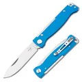 Produktbild: BÖKER PLUS® Atlas Blue Klappmesser - Zweihand Vollmetall Taschenmesser mit scharfer Sandvik Nagelhau Klinge - EDC Folder Knife mit Metallgriff aus Edelstahl blau - 42a konformes Slipjoint Faltmesser