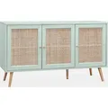 Produktbild: sweeek - Sideboard mit Holzoptik und Rattan-Geflecht B 120 cm - Seladon Grün - Grün