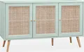 Produktbild: sweeek - Sideboard mit Holzoptik und Rattan-Geflecht B 120 cm - Seladon Grün
