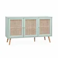 Produktbild: Alice's Home Sideboard mit Rattangeflecht 120 x 39 x 70 cm - 2 Ebenen - 3 Türen - Skandinavische Möbelbeine
